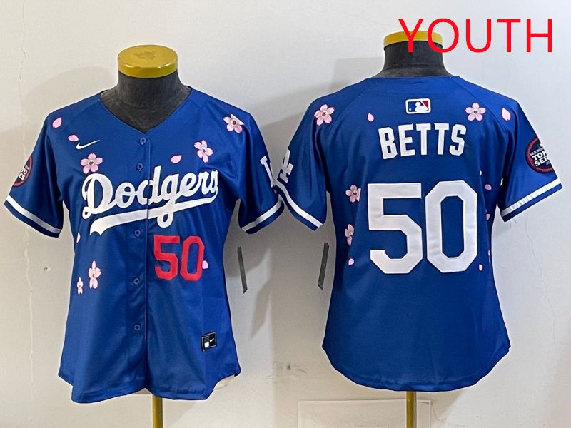 Youth Los Angeles Dodgers 50 Betts Blue Sakura Edition 2025 Nike MLB Jersey style 7